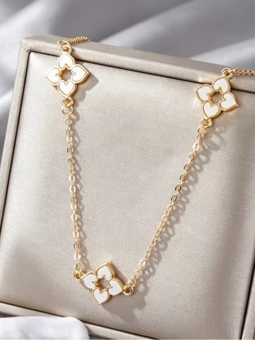 Gold and White van Cleef Clover Necklace - Women Jewelry